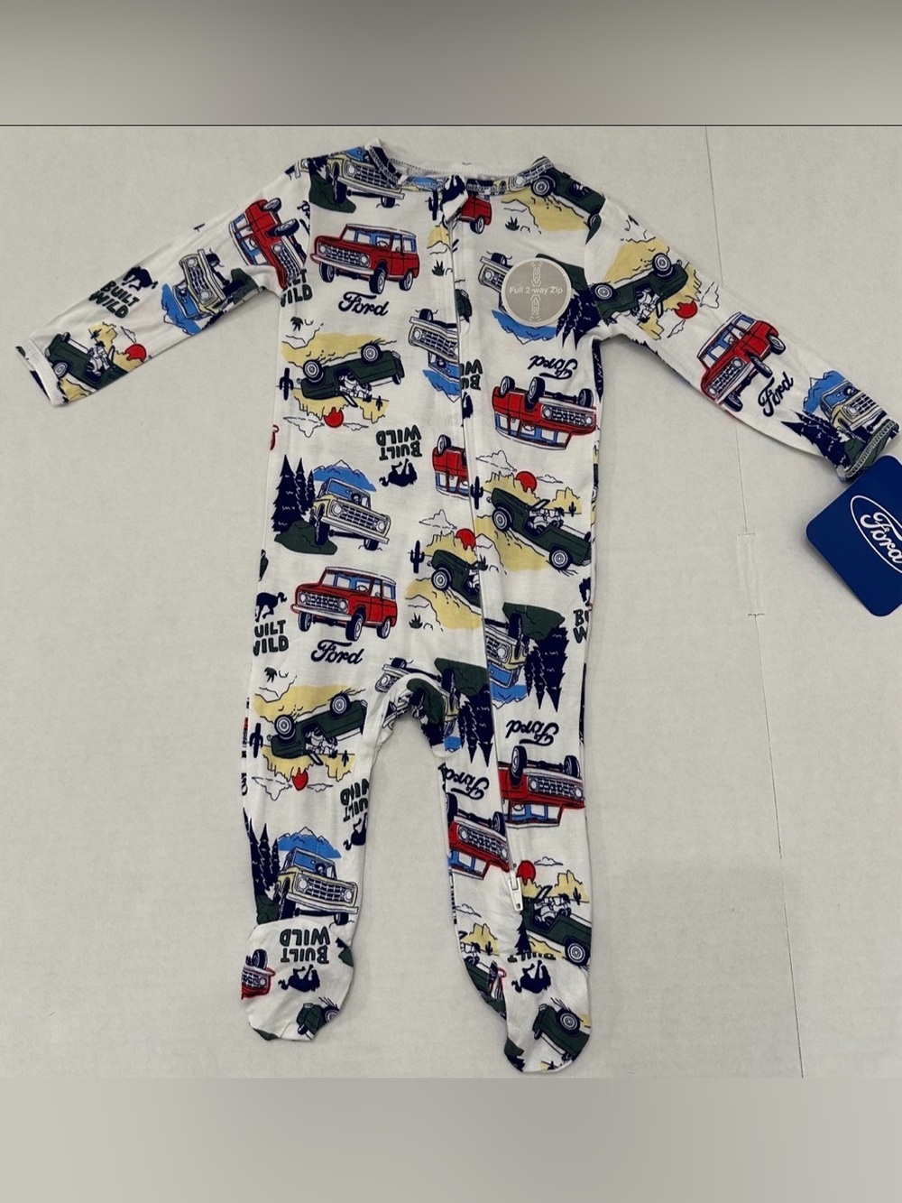 Ford Kids' White All-Over Truck Print 1 Piece 2-Way Zip Footed Sleep N Play 3/6